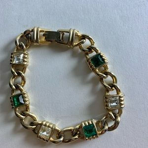 Gold Plated green and white lab gem bracelet